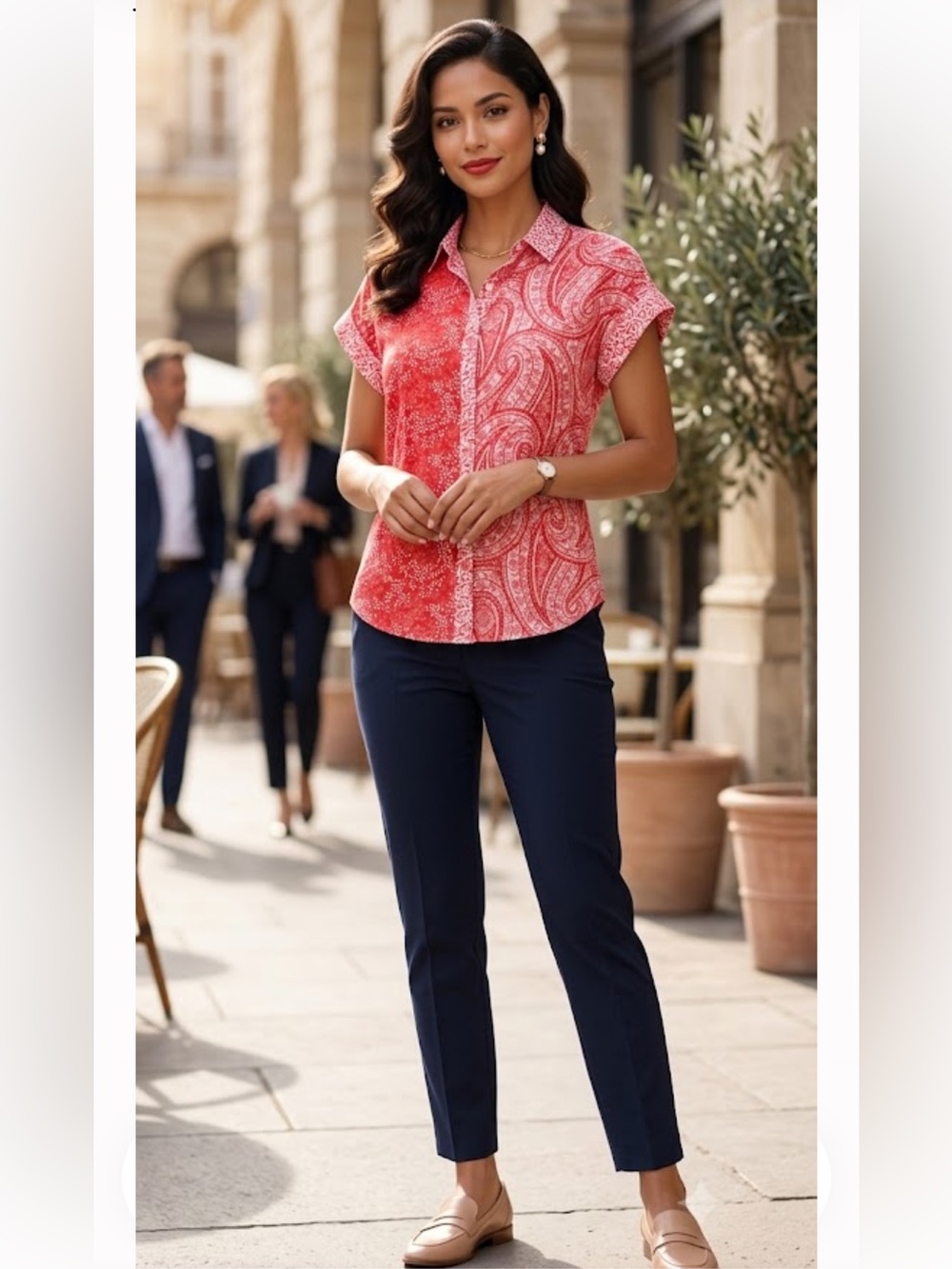 Multiples Red & White Mixed-Print Short-Sleeve Button-Down Shirt